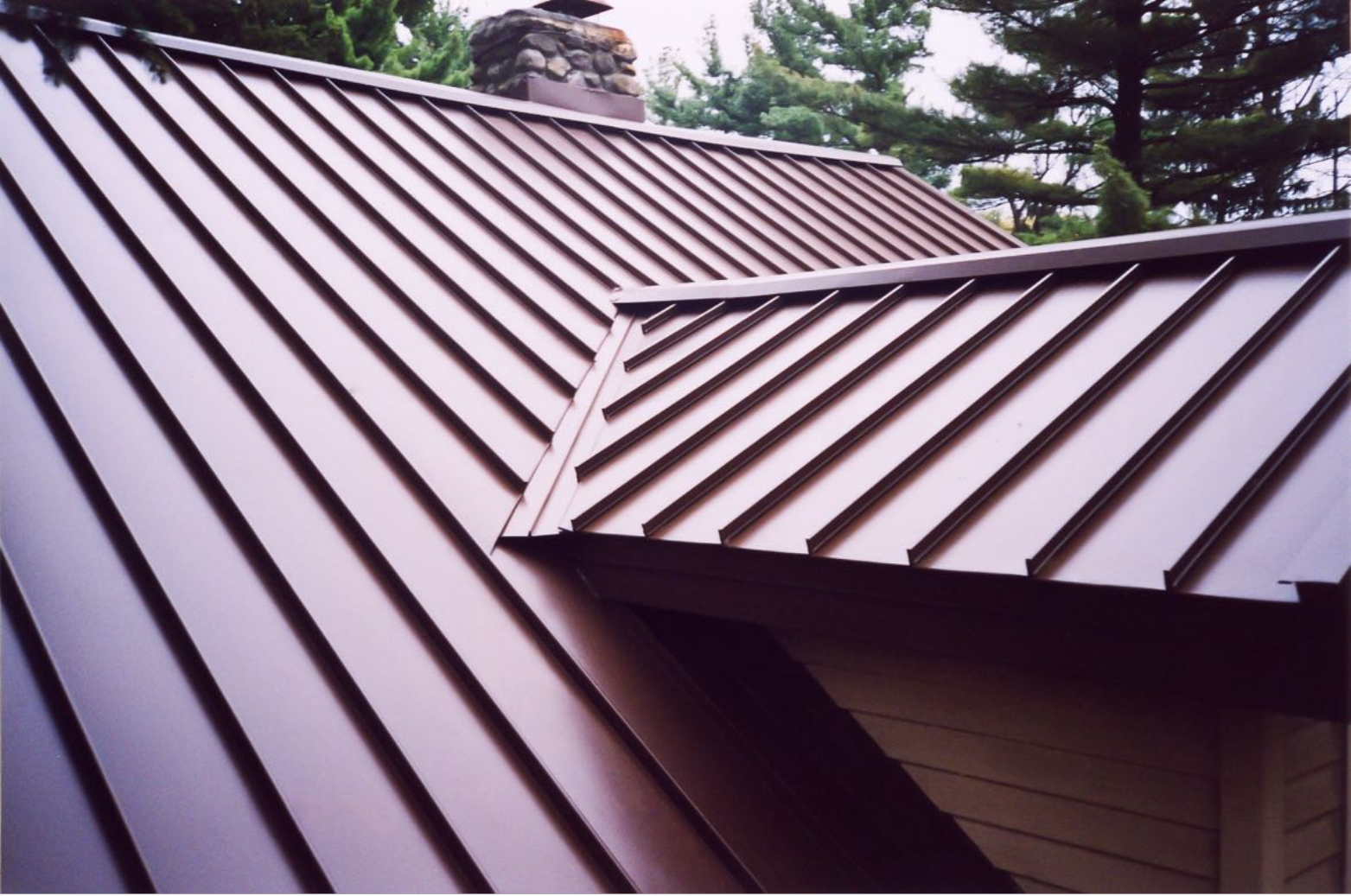 Standing-seam metal roofing installed on a home